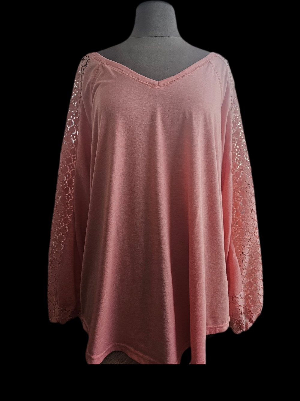Women's Pink Lace-Sleeve V-Neck Top